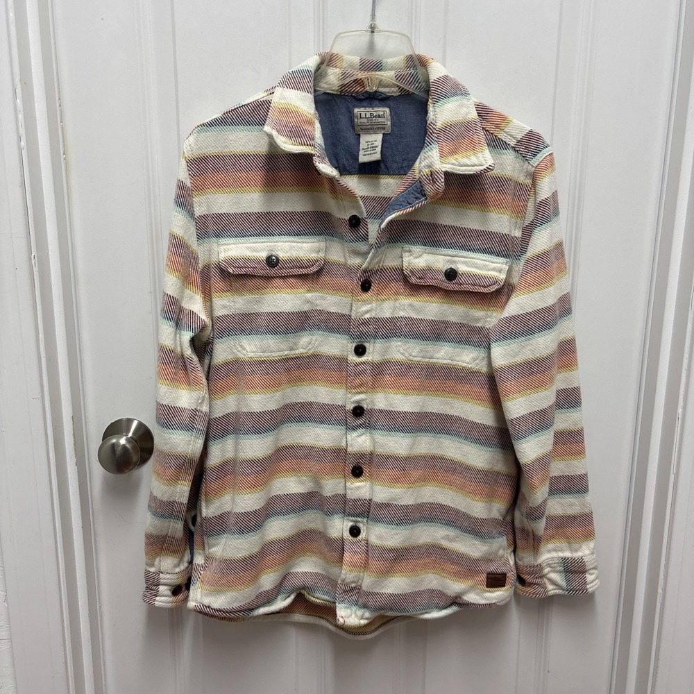 L.L.Bean Men's Multicolored Striped Cotton Shirt  Jacket Button Down Pockets - M